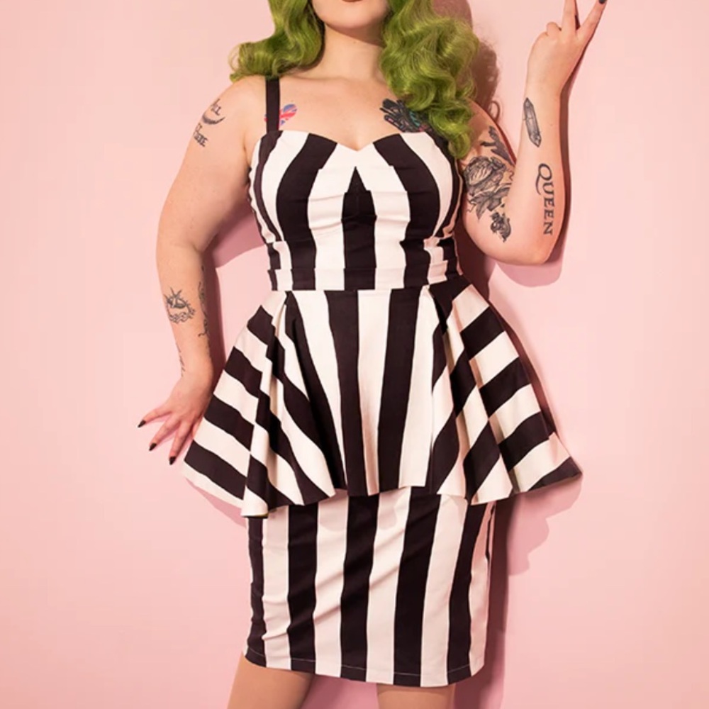 NWOT BEETLEJUICE™ GHOST W/ THE MOST PEPLUM DRESS by Vixen by Micheline Pitt Sz L - Picture 4 of 16